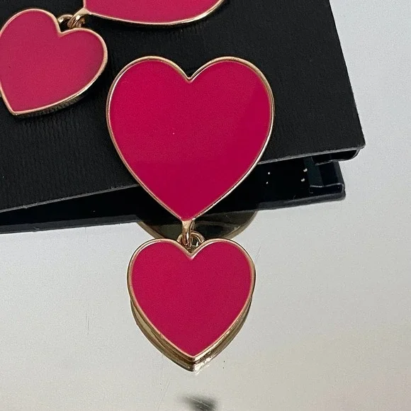 Nordstrom Chunky Pink Gold Heart Statement Drop Earrings - Picture 2 of 4